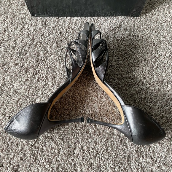 MANOLO BLAHNIK leather criss-cross epsinado d’orsay peep-toe pumps - Picture 3 of 5